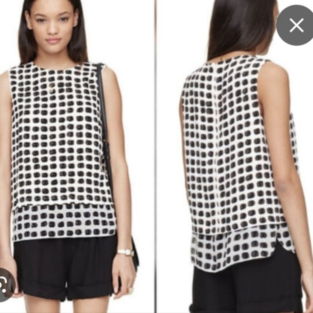 Kate Spade Island Stamp Layer Tank Top Blouse Sleeveless Silk Blend Size XS